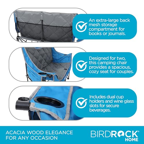 Double Camping Chair with Cup Holders, Blue & Grey G435919