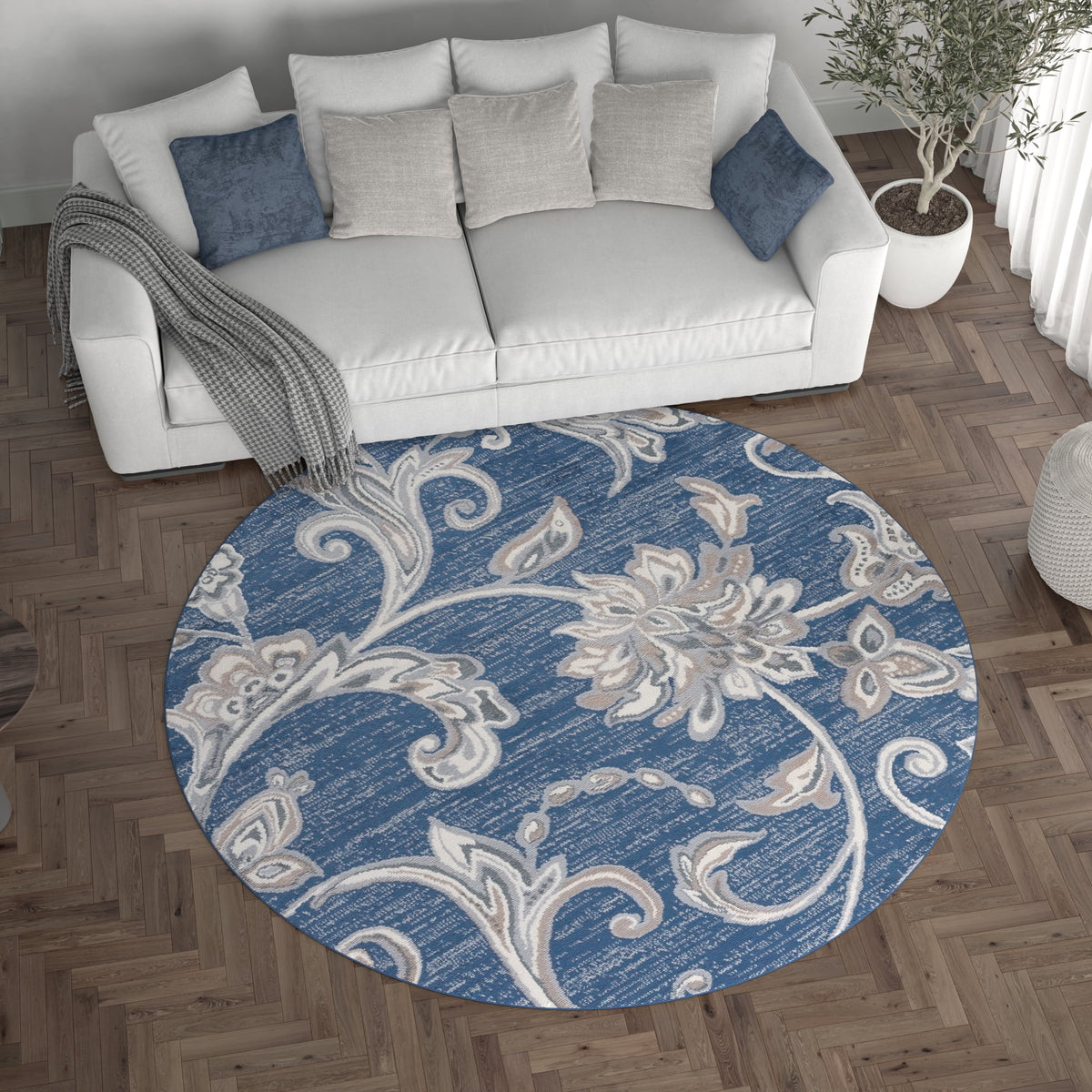 6ft Round Navy Area Rugs X85828