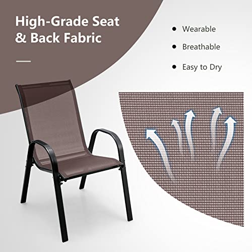 Set of 4 Stackable Patio Dining Chairs with Armrests W636