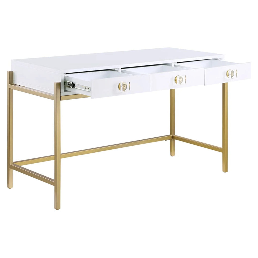 White Lacquered Computer Desk with Gold Frame Q8582