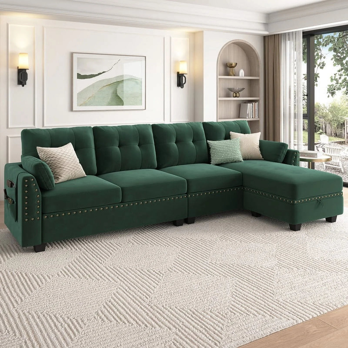 Black Velvet L Shaped Sectional Couch with Reversible Chaises and Storage Ottoman M5603