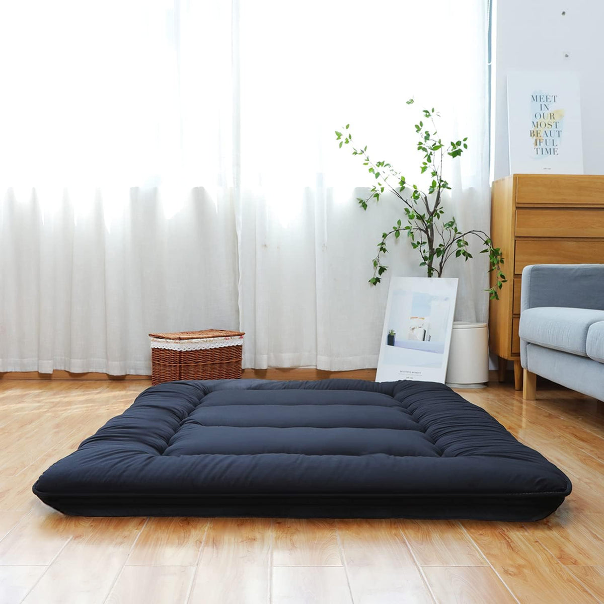 Japanese Floor Mattress Foldable Roll Up with Washable Cover K42377