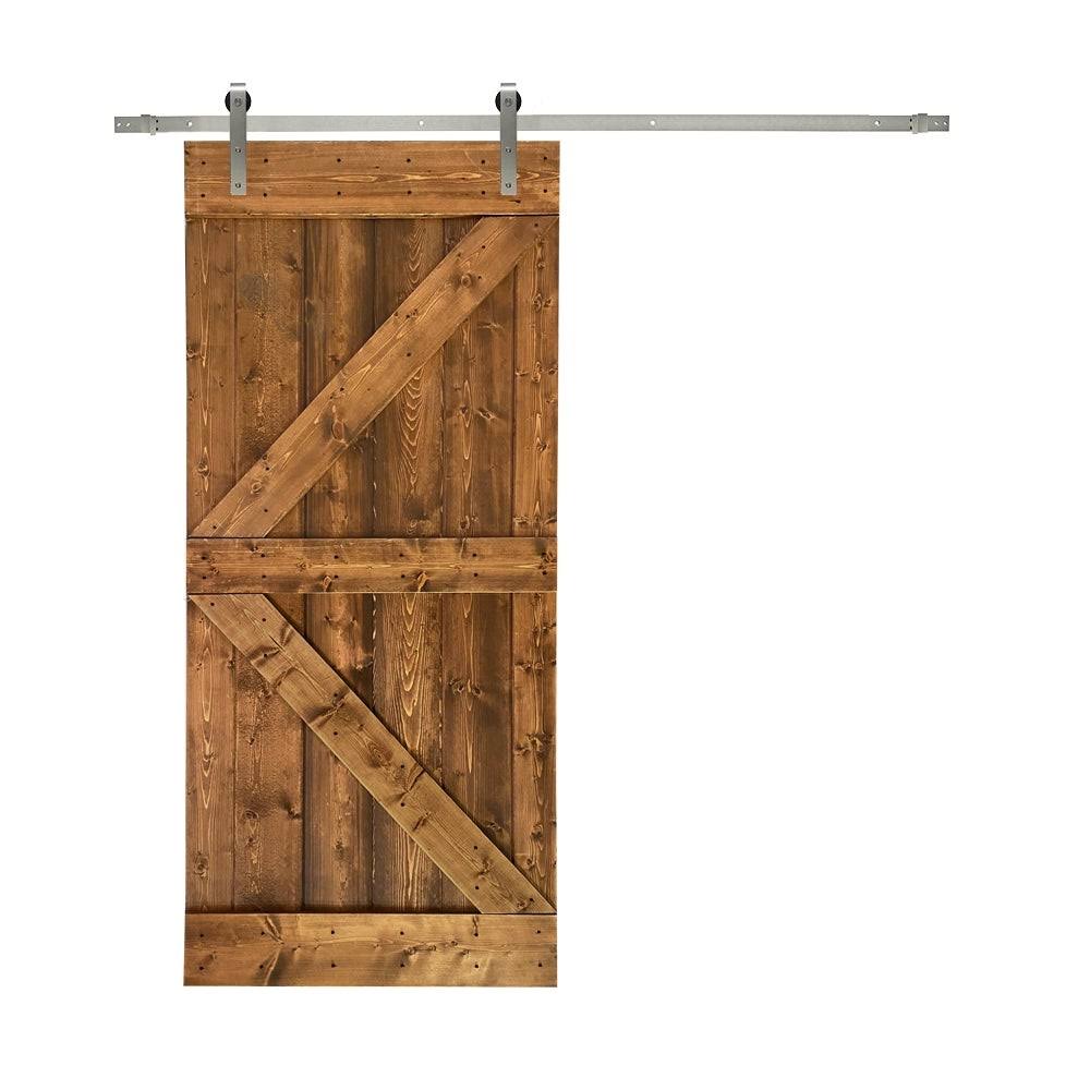 36 in. x 84 in. Gray Stained Knotty Pine Wood Interior Sliding Barn Door with Hardware Kit T220955