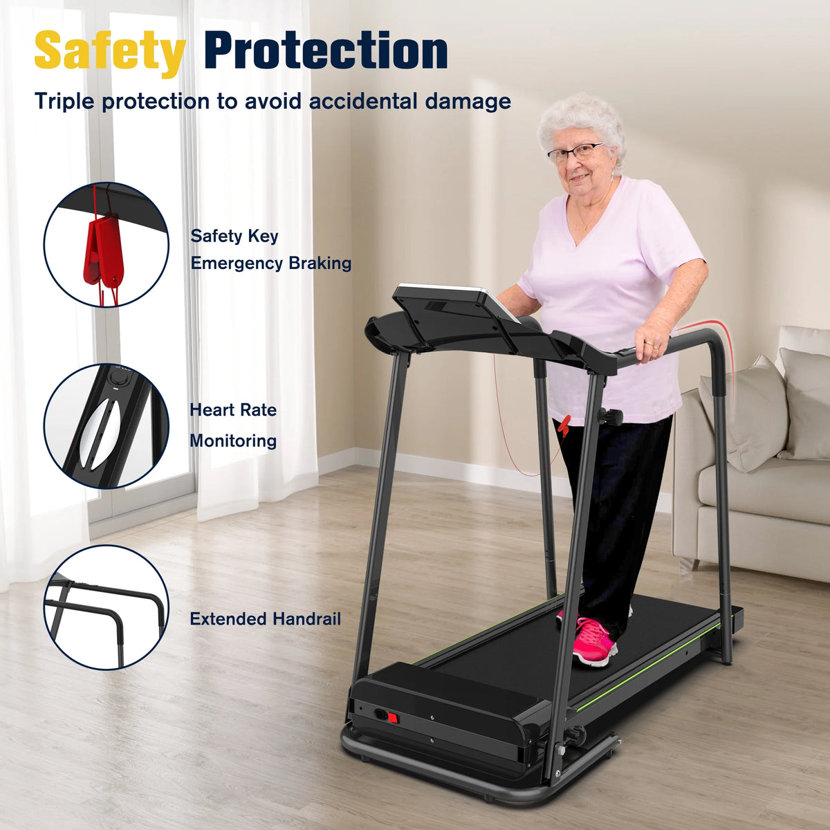 Folding Treadmill with Long Handrail 2.25HP R2020