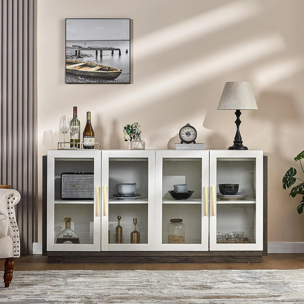 White Wood Sideboard Buffet Cabinet with Storage D780614