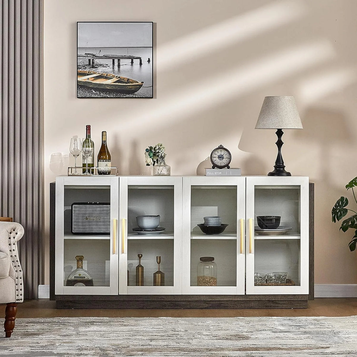 White Wood Sideboard Buffet Cabinet with Storage D780614