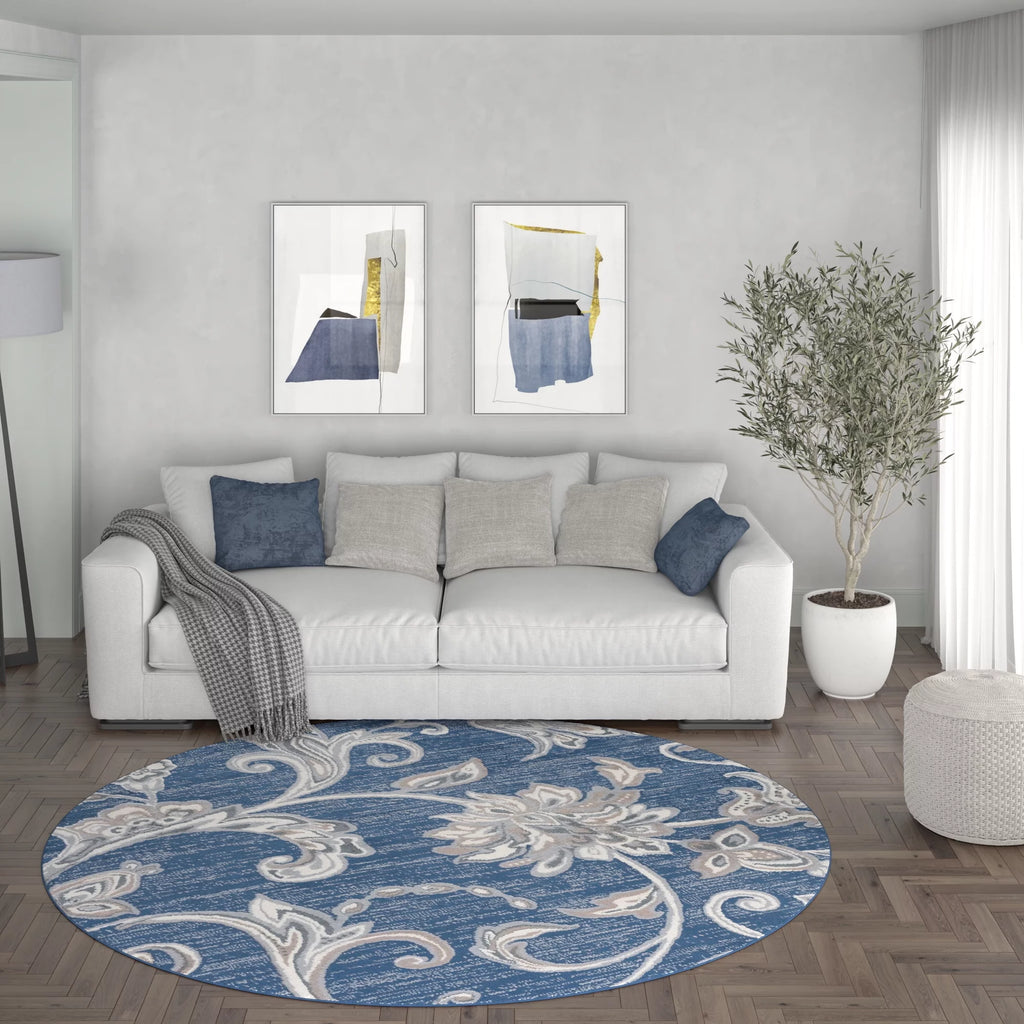 6ft Round Navy Area Rugs X85828