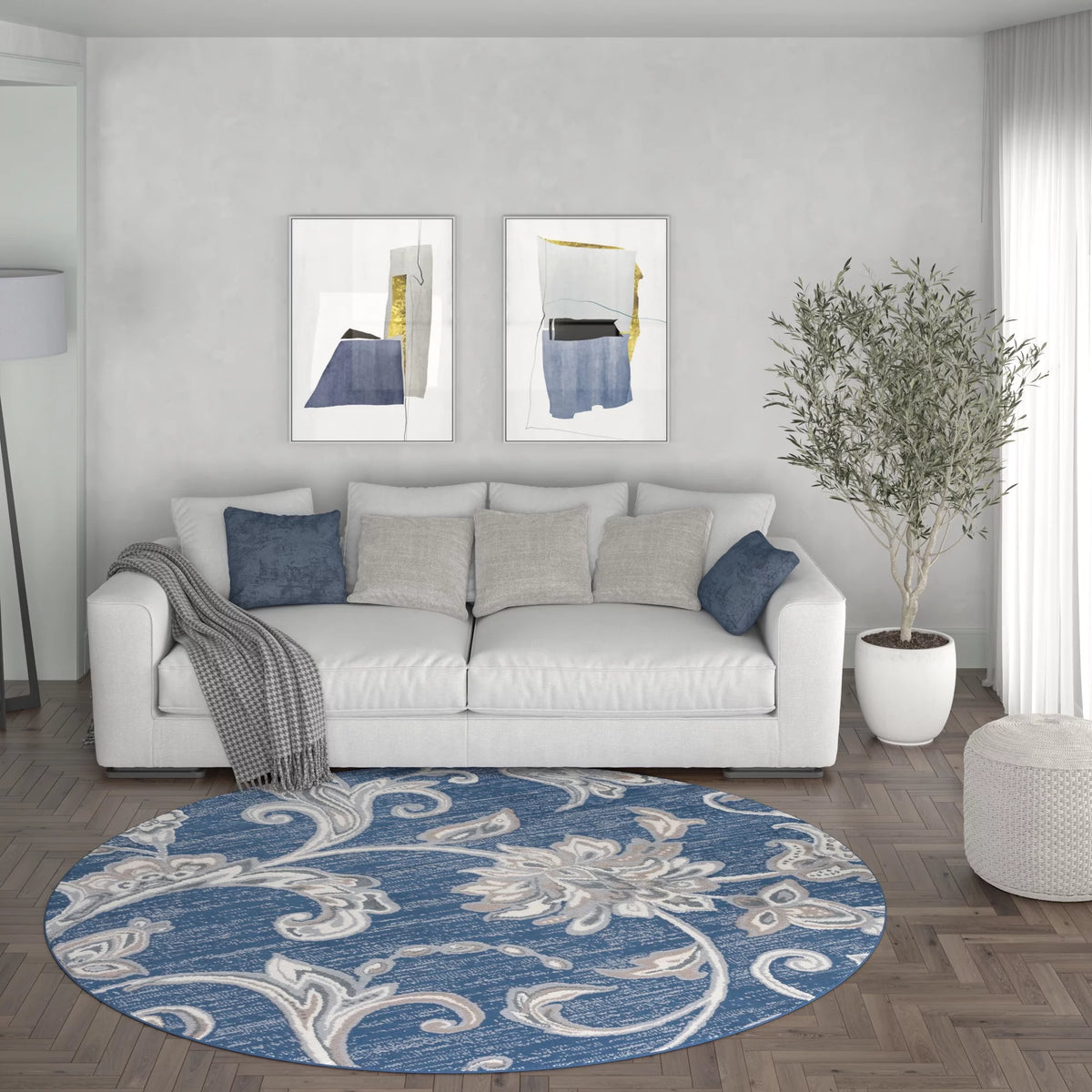 6ft Round Navy Area Rugs X85828