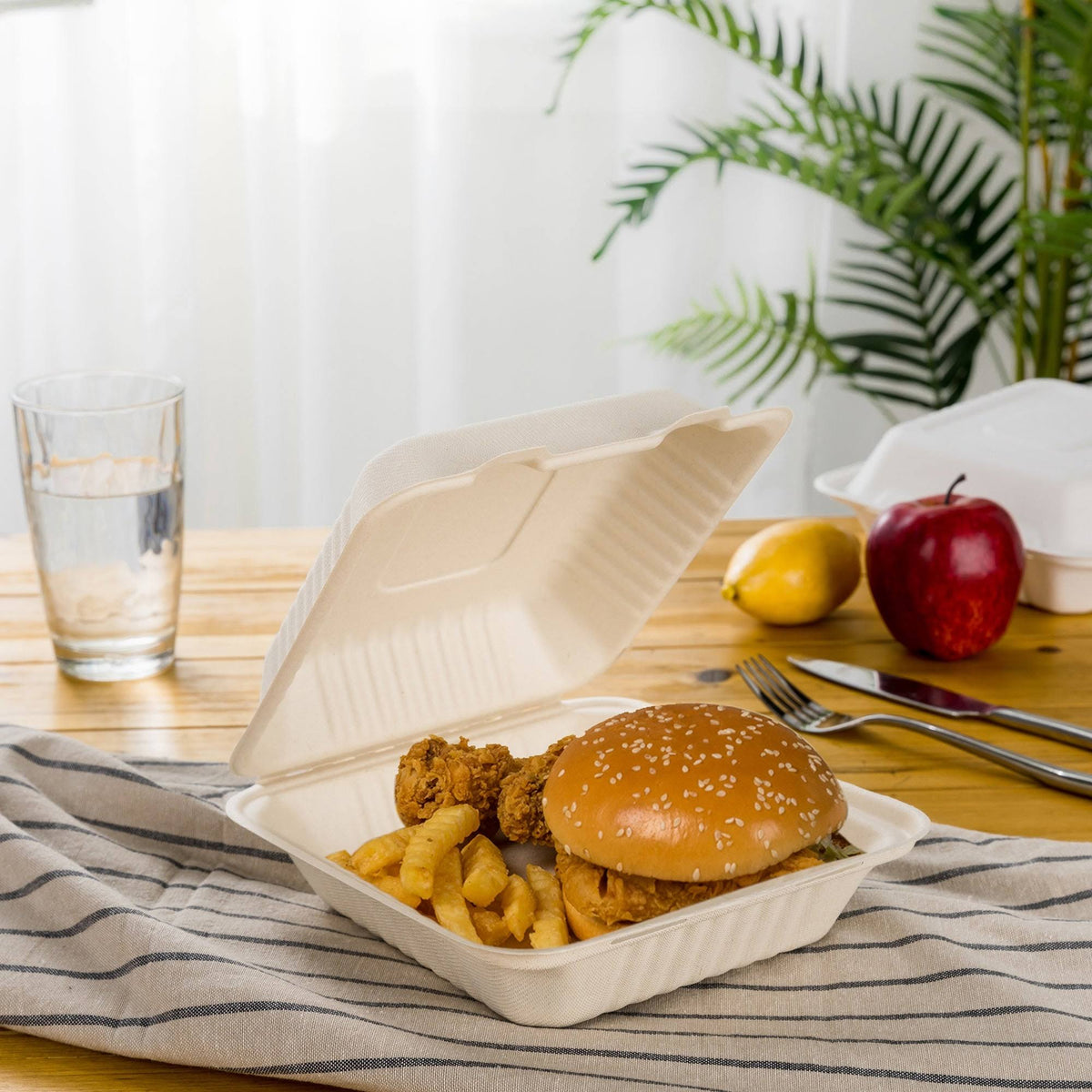 9 inch Compostable Sugarcane Clamshell Containers, 300 Pack V286