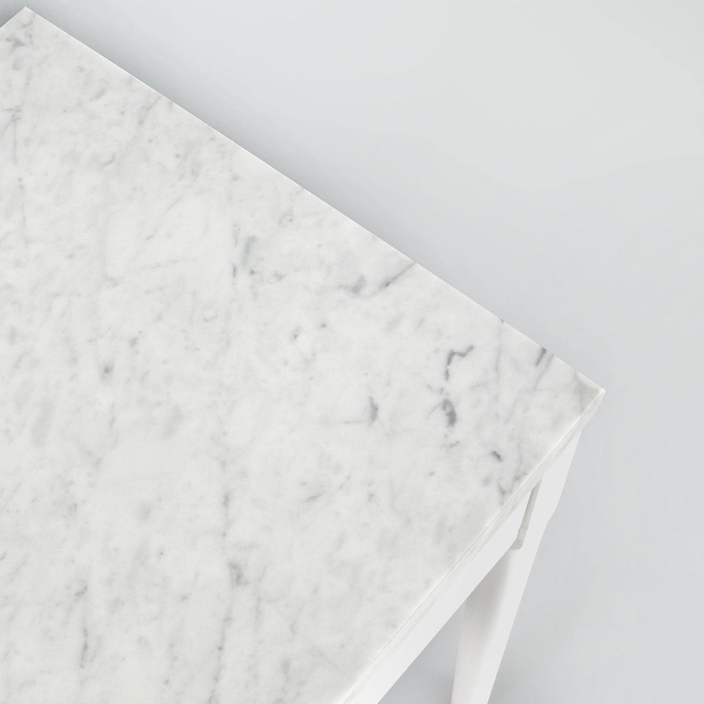 Square Italian Carrara White Marble Side Table with Legs - Tan G8240