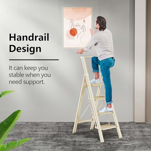 2 Step Ladder Portable Folding Step Stool with Anti-Slip Pedal, White, 300lbs U186