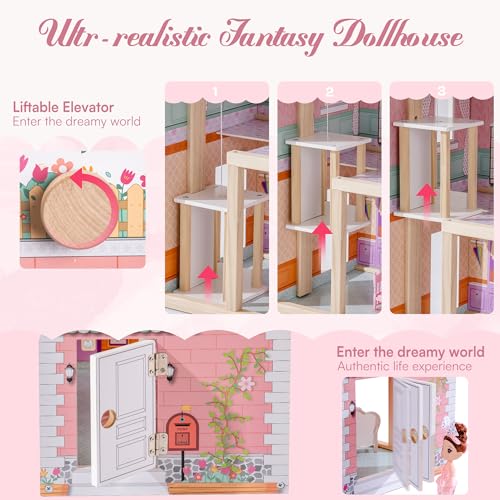 Wooden Dollhouse Playset with 24 Pcs Furniture I1189