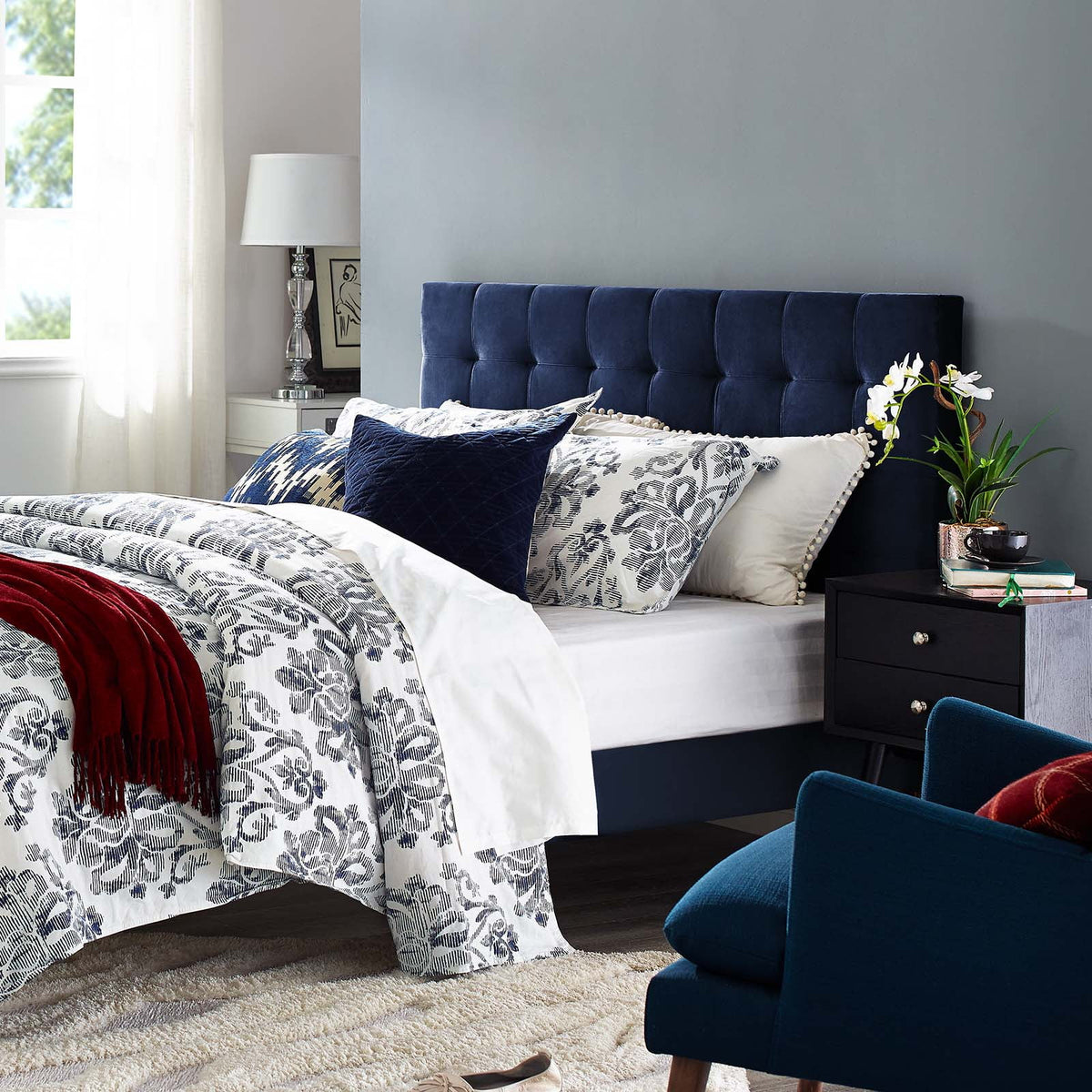 Twin Upholstered Performance Velvet Headboard in Midnight Blue S649086