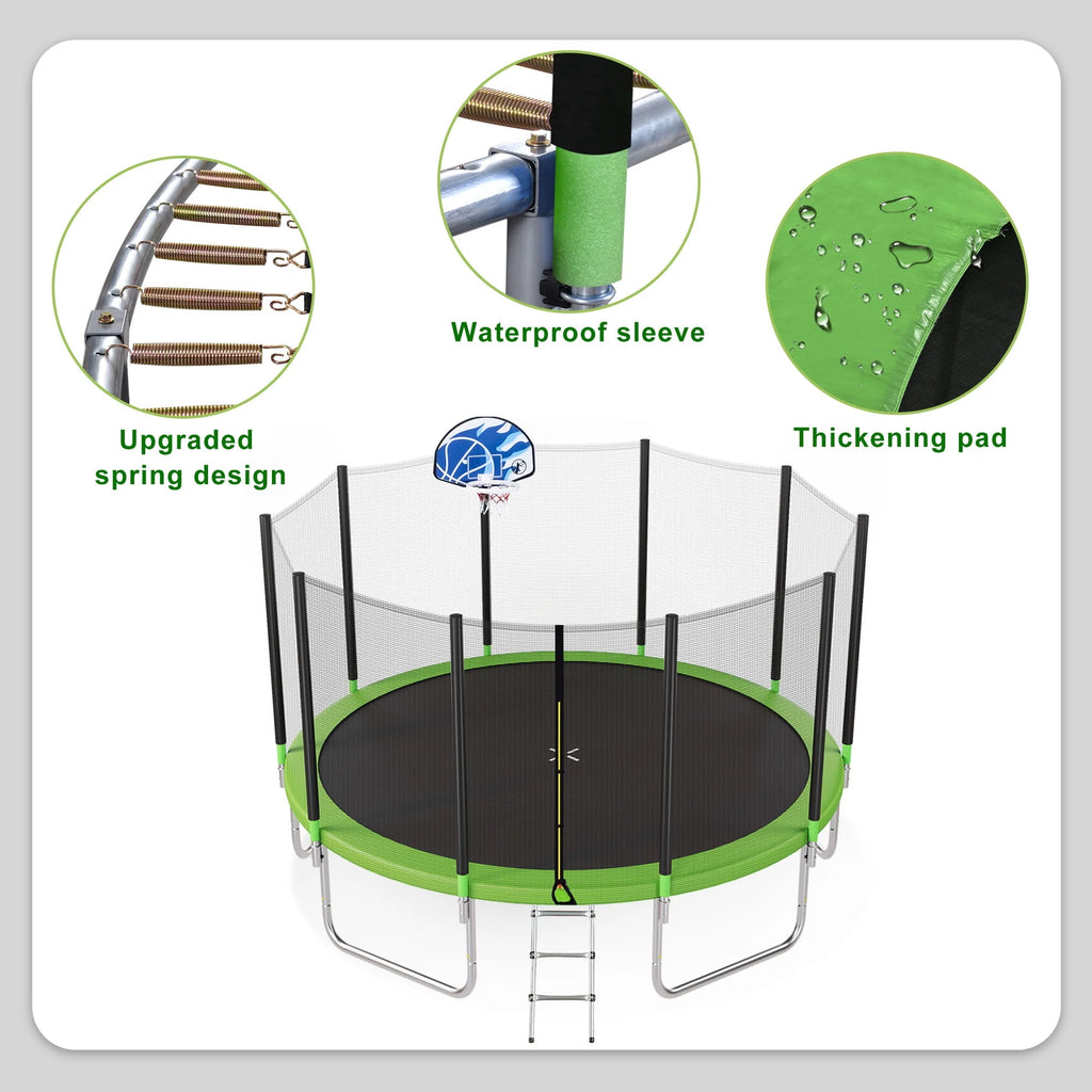 14FT Trampoline with Basketball Hoop and Safety Net W312207