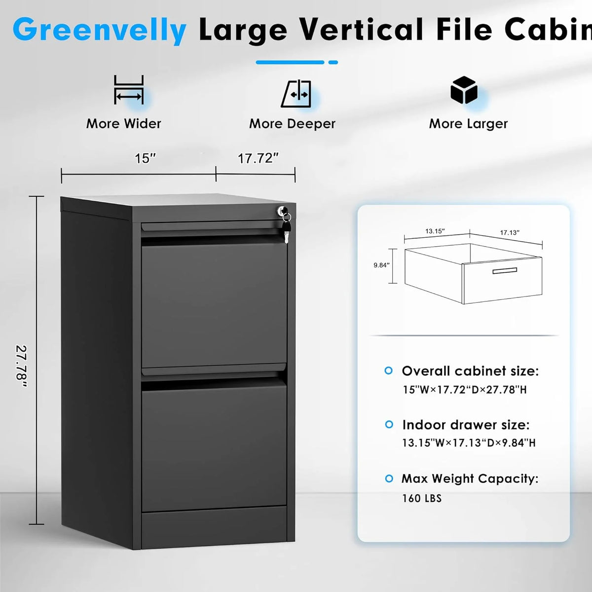 2 Drawer Metal Vertical File Cabinet with Lock F23174