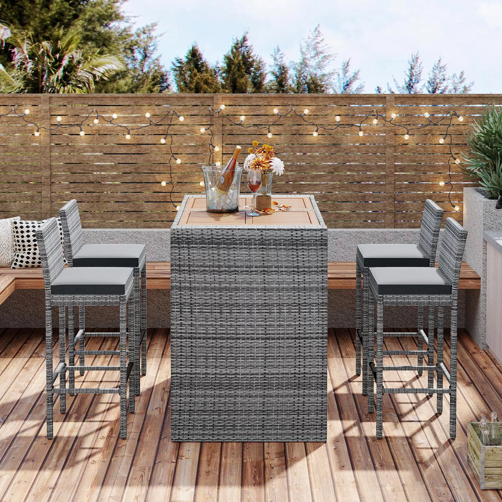 5-pieces Outdoor Patio Wicker Bar Set L267827