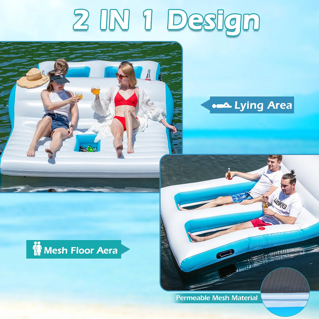 Inflatable Island Floating Lounge Raft with Electric Air Pump P241620