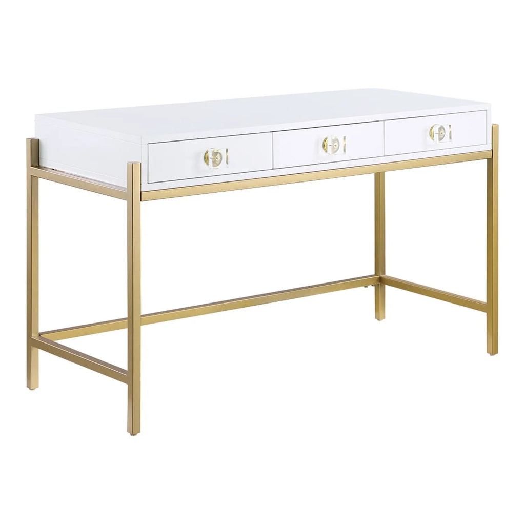 White Lacquered Computer Desk with Gold Frame Q8582