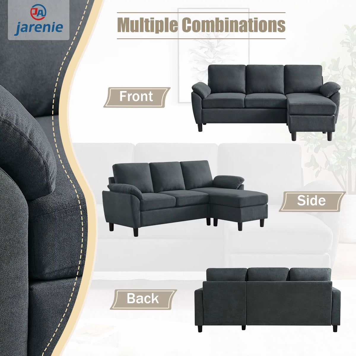 Modern Fabric L-Shaped Sectional Sofa with Ottoman F9262