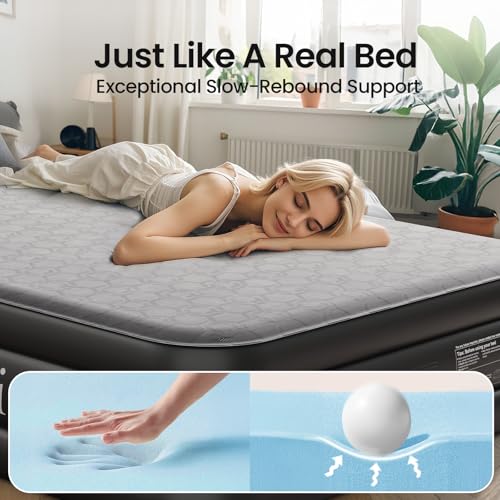 Queen Air Mattress with Built-in Pump, 18" Raised Inflatable Bed, Black P59178