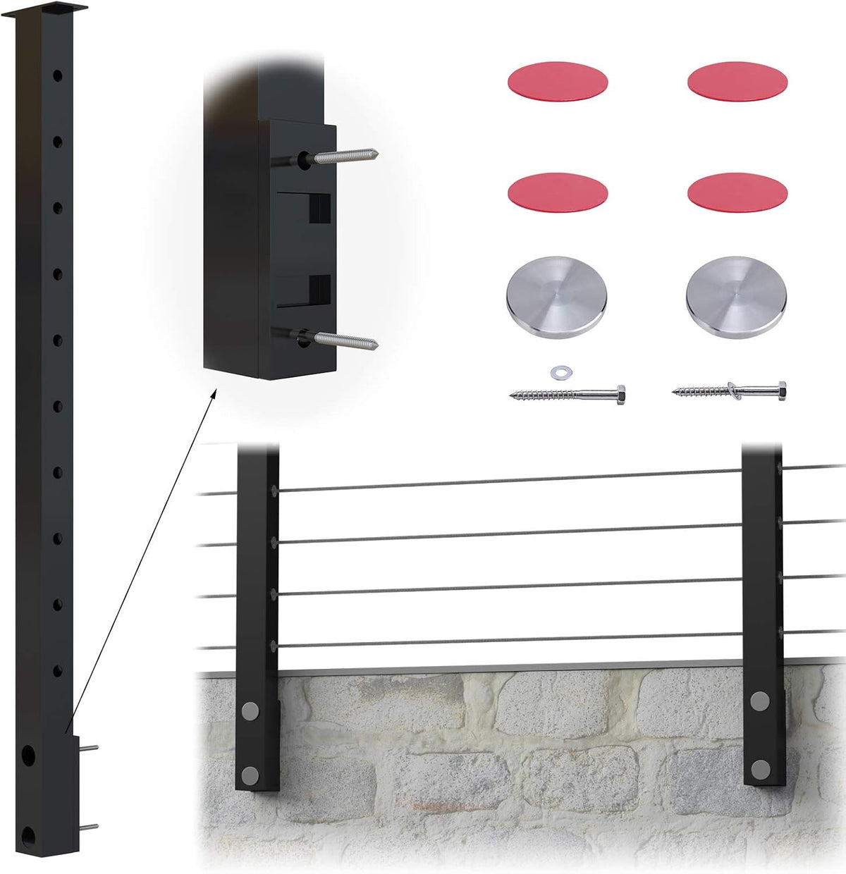 Black Stainless Steel Cable Railing Post S38317