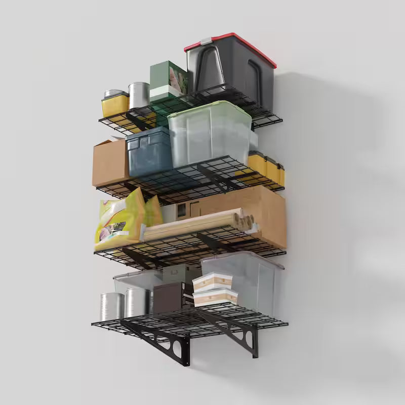 Steel Garage Wall Shelf in Black (4-Pack) V857