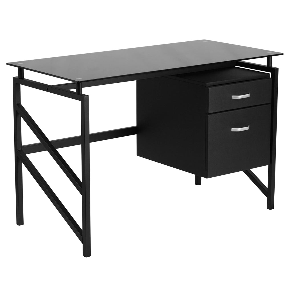 Glass Desk with Two Drawer Pedestal D6178