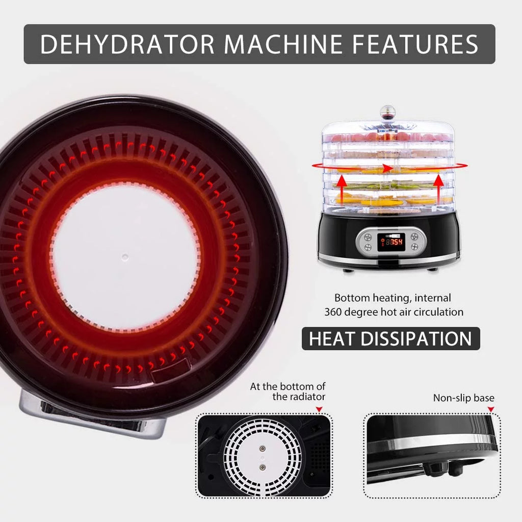 400W 5 Trays Round Food Dehydrator Machine Black R55660