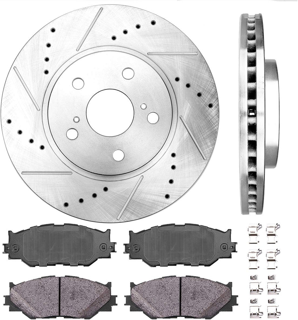 296mm 5 Lug 2 Rotors Ceramic Brake Pads Clips D22926