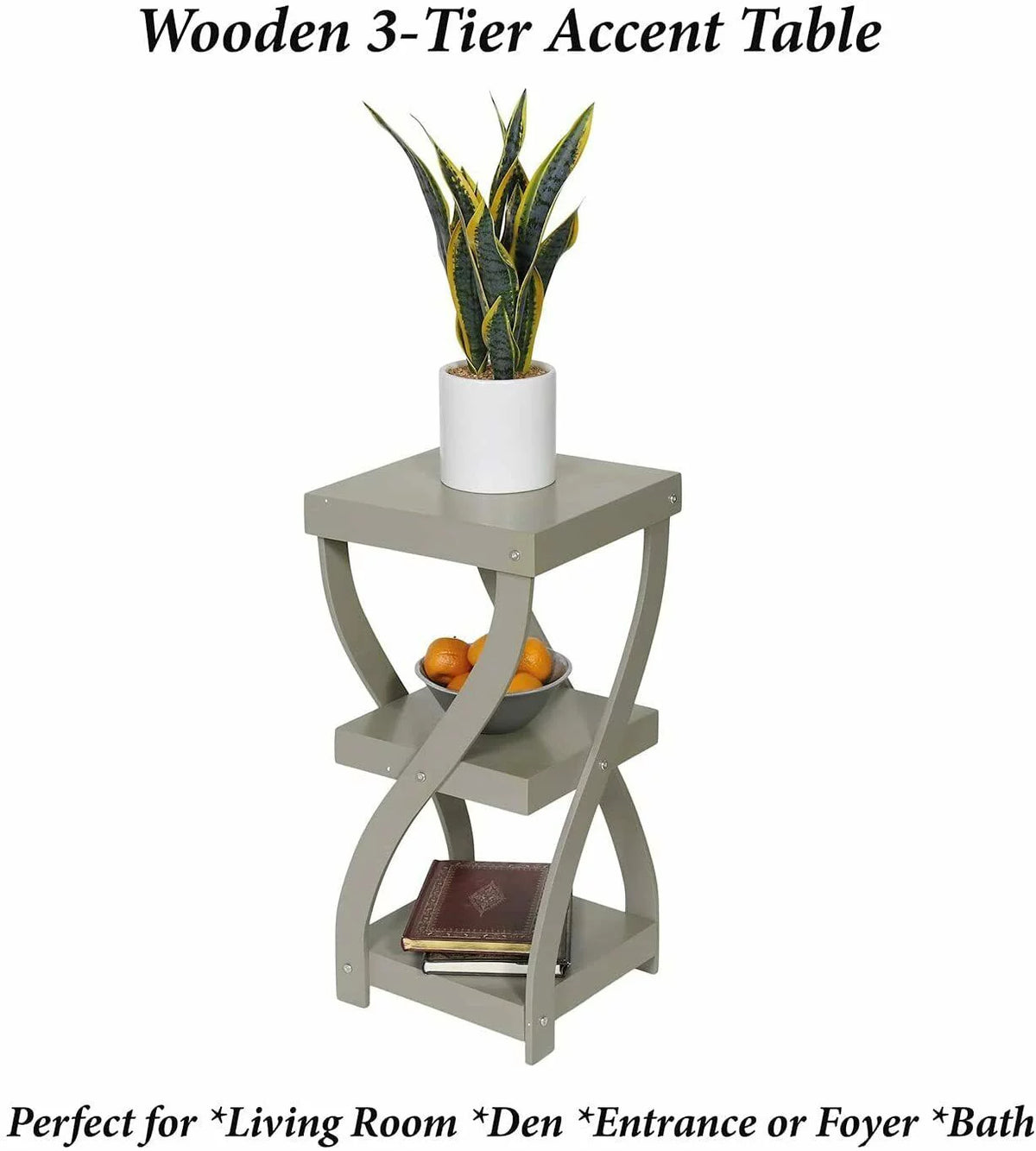 Gray 3 Tier Wooden Side Table with Shelves V833396