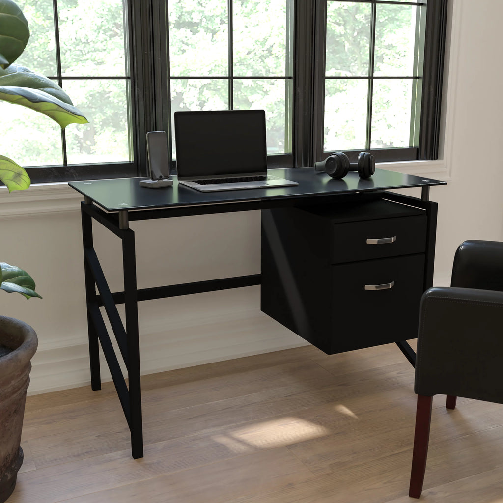 Glass Desk with Two Drawer Pedestal D6178