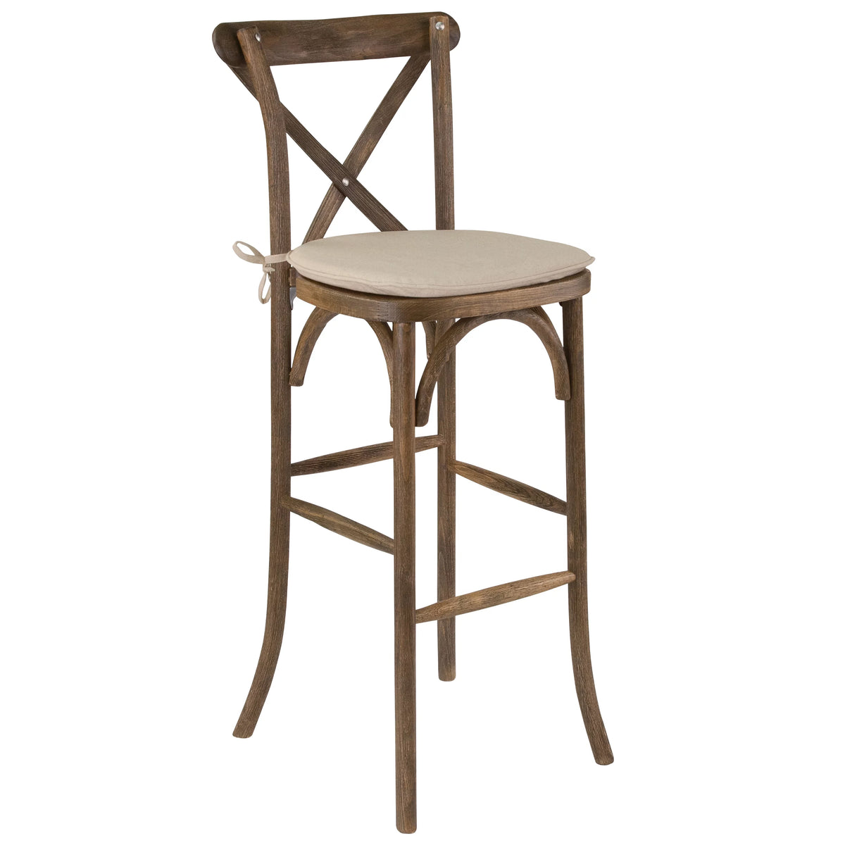 Dark Antique Wood Cross Back Barstool with Cushion W4685