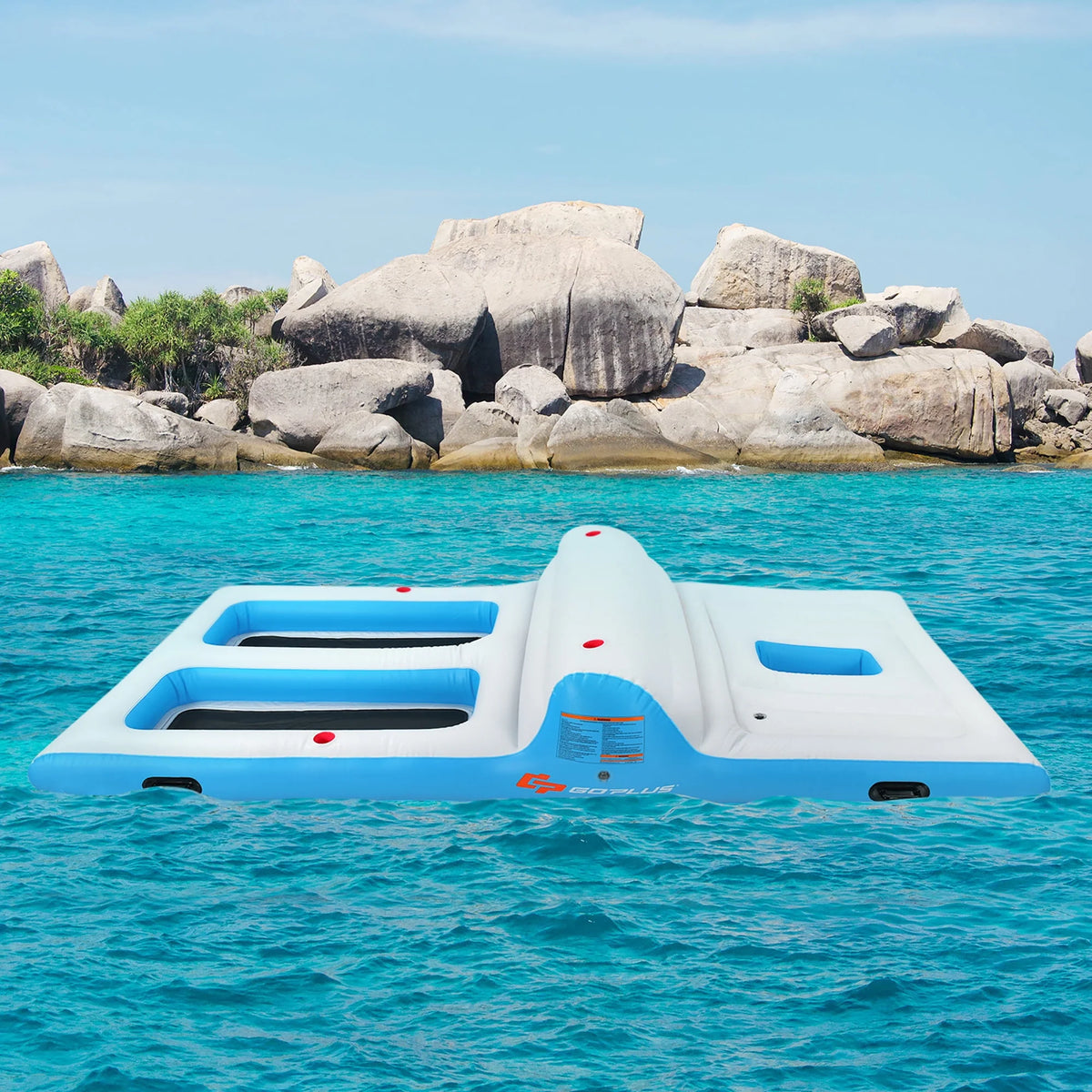 Inflatable Island Floating Lounge Raft with Electric Air Pump P241620