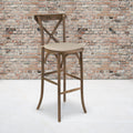 Dark Antique Wood Cross Back Barstool with Cushion W4685