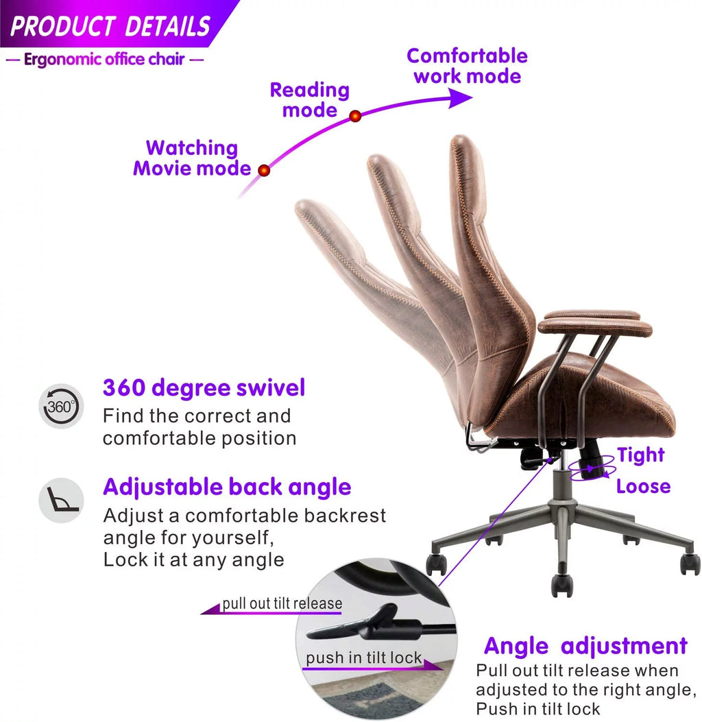 Brown Suede Fabric Ergonomic Office Chair with Lumbar Support V406992