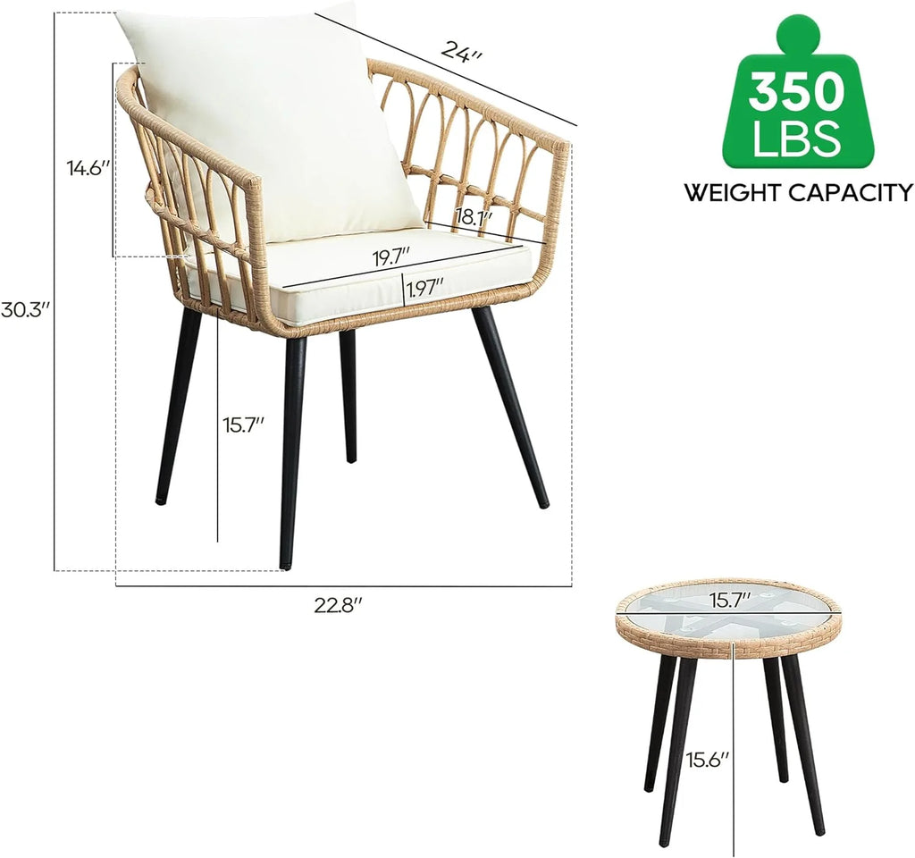3 Piece Beige Wicker Patio Bistro Set D56671