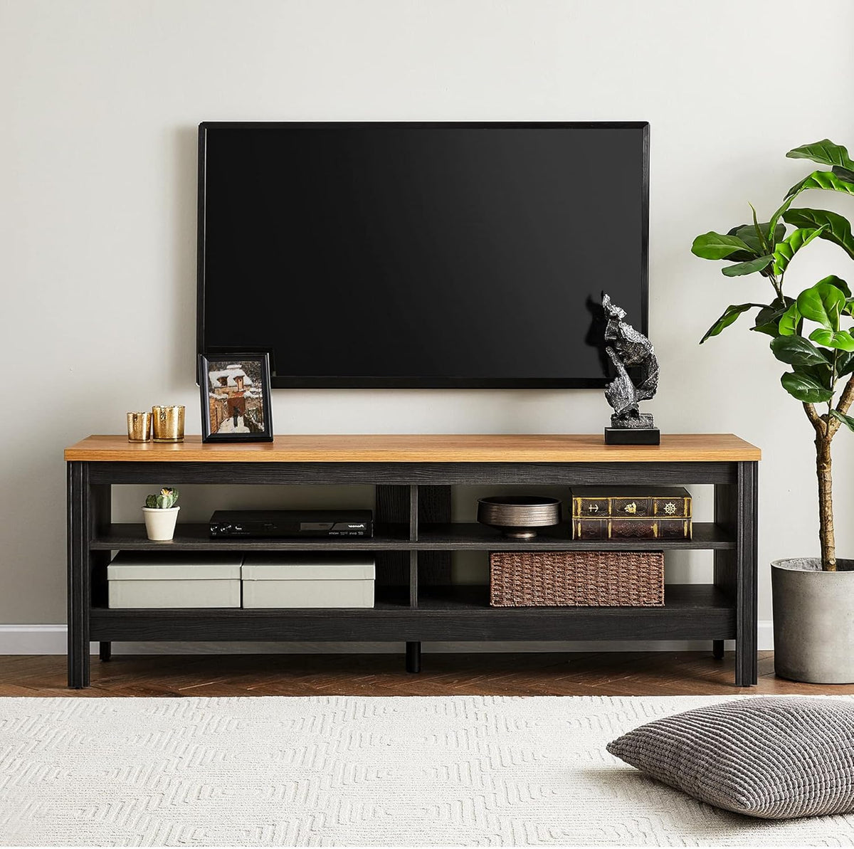 Black 75 Inch Fireplace TV Stand with Storage B986