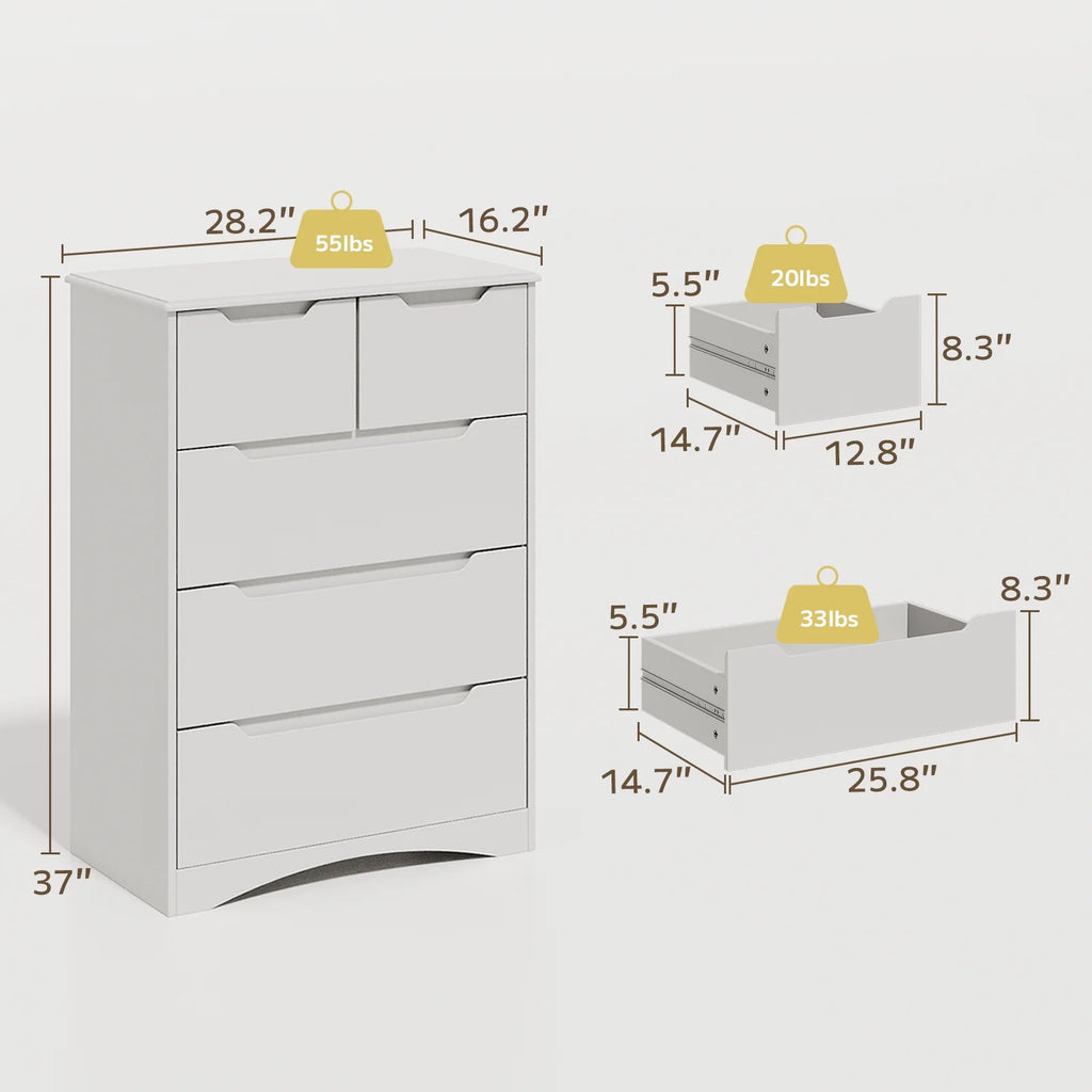White 5 Drawer Wood Dresser F491618