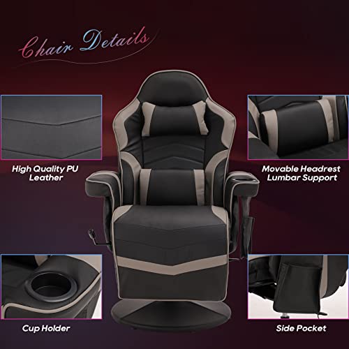 Black Grey Gaming Chair with Footrest and Massage K134118