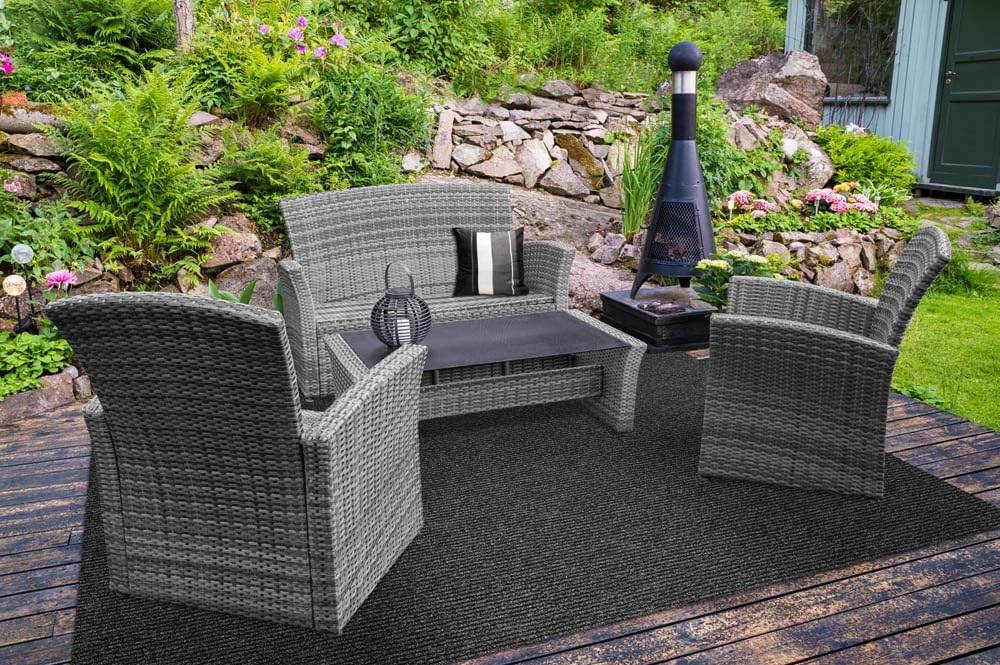 Charcoal Black Ribbed Indoor Outdoor Carpet 6 Feet X 10 Feet Q756