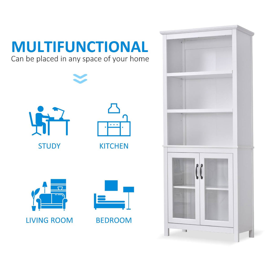 White Storage Cabinet Bookcase with Adjustable Shelves T1417