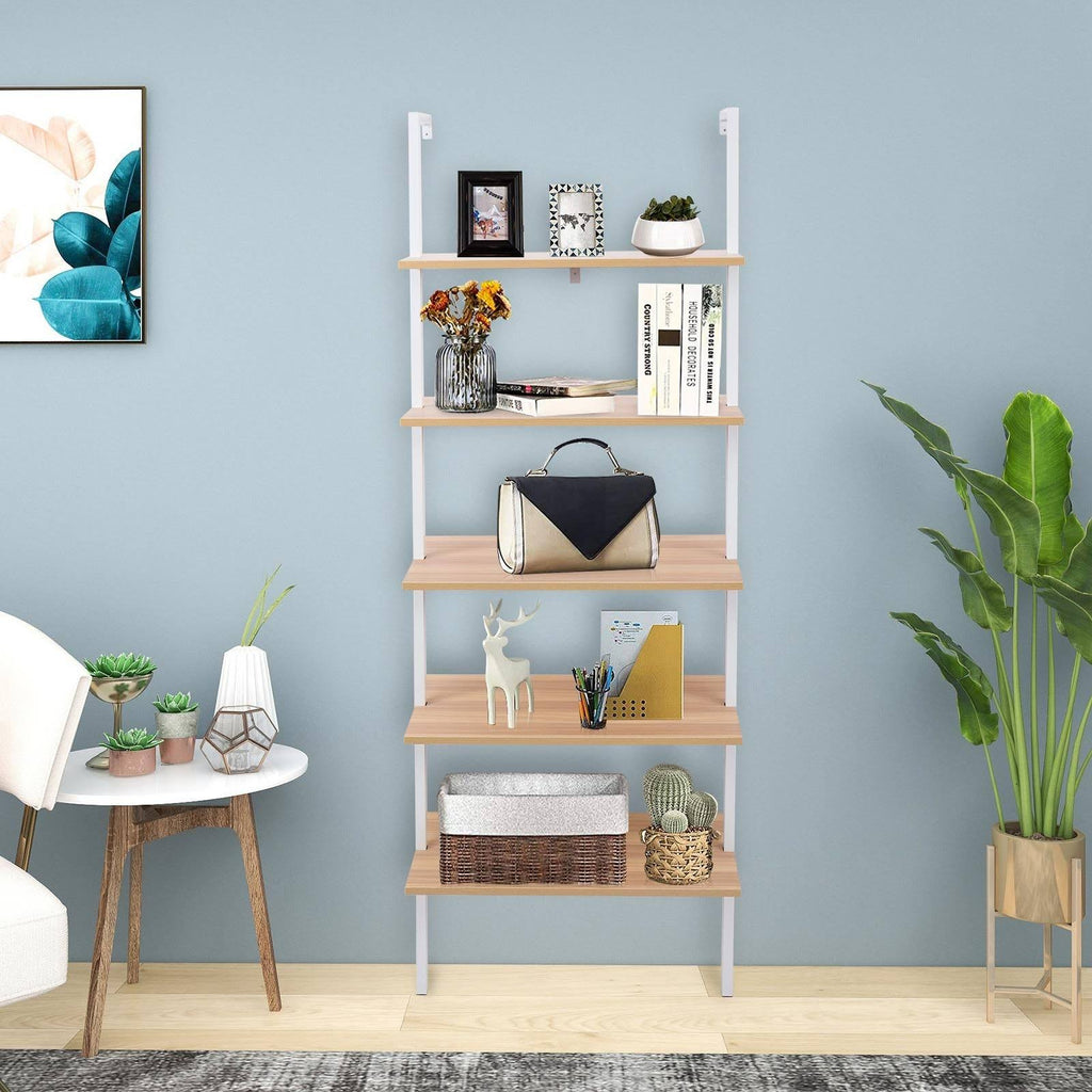 5-Tier Wood Ladder Bookcase with Metal Frame S10238