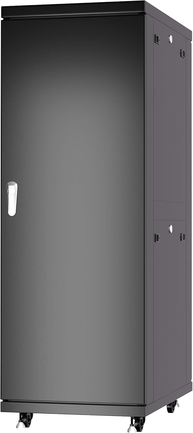 42U Locking Server Rack Cabinet on Wheels with Shelf and Cooling Fan S17255