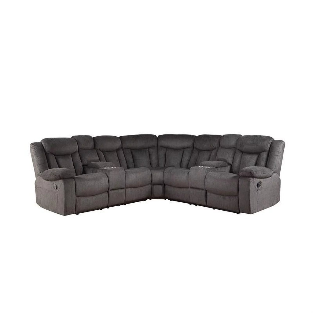 Dark Brown Fabric Sectional Sofa with Cup Holders P387