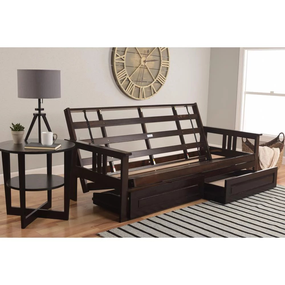 Espresso Storage Wood Futon with Gray Mattress C688902