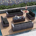 13 Pieces Outdoor Patio Rattan Wicker Furniture Set with Fire Pit Table V46887