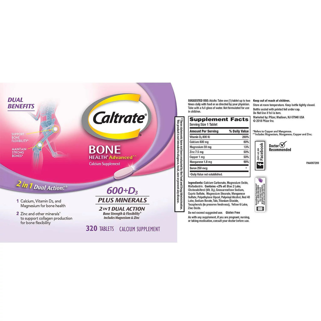 Calcium & Vitamin D3 Supplement Tablet 600 mg 320 ct Y46685