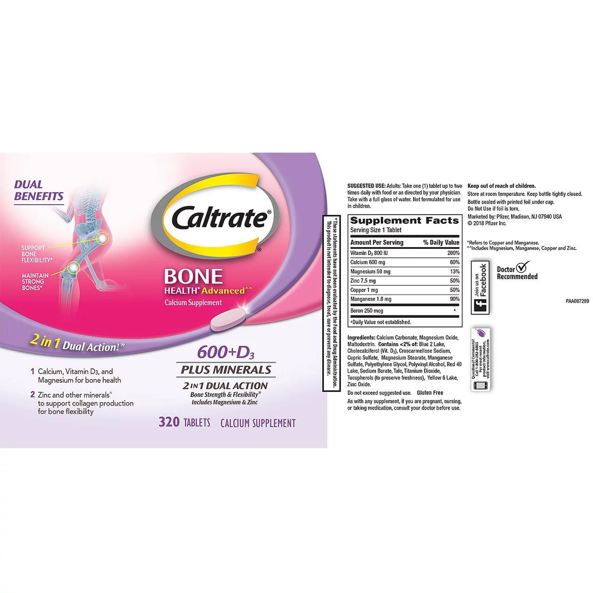 Calcium & Vitamin D3 Supplement Tablet 600 mg 320 ct Y46685