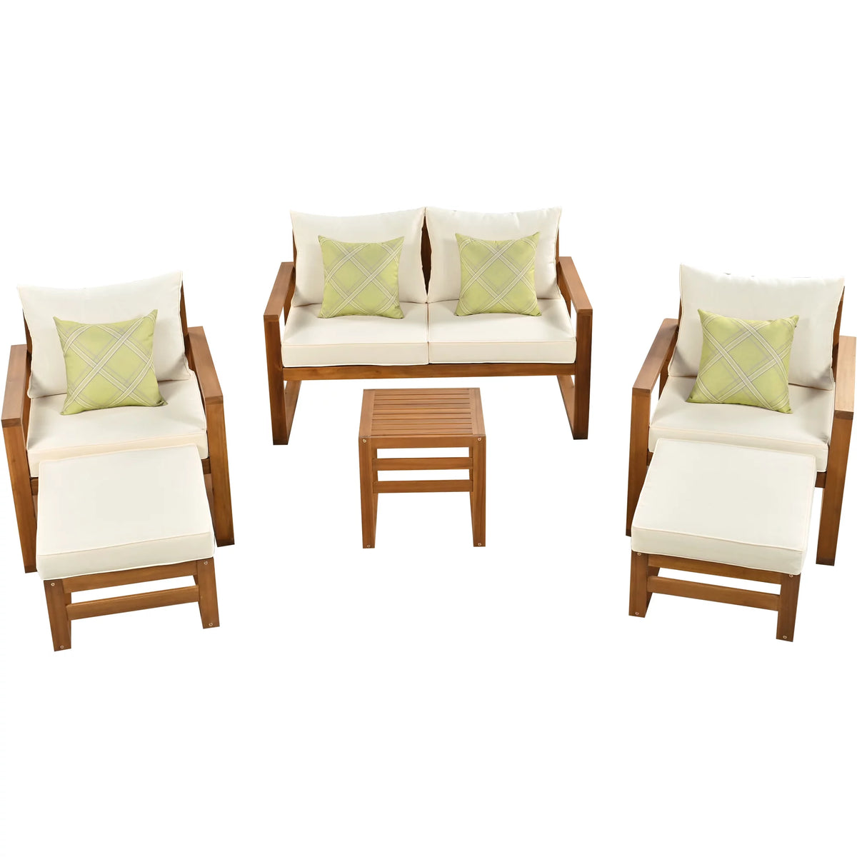 6-Piece Outdoor Patio Conversation Set with Ottomans and Cushions U70364