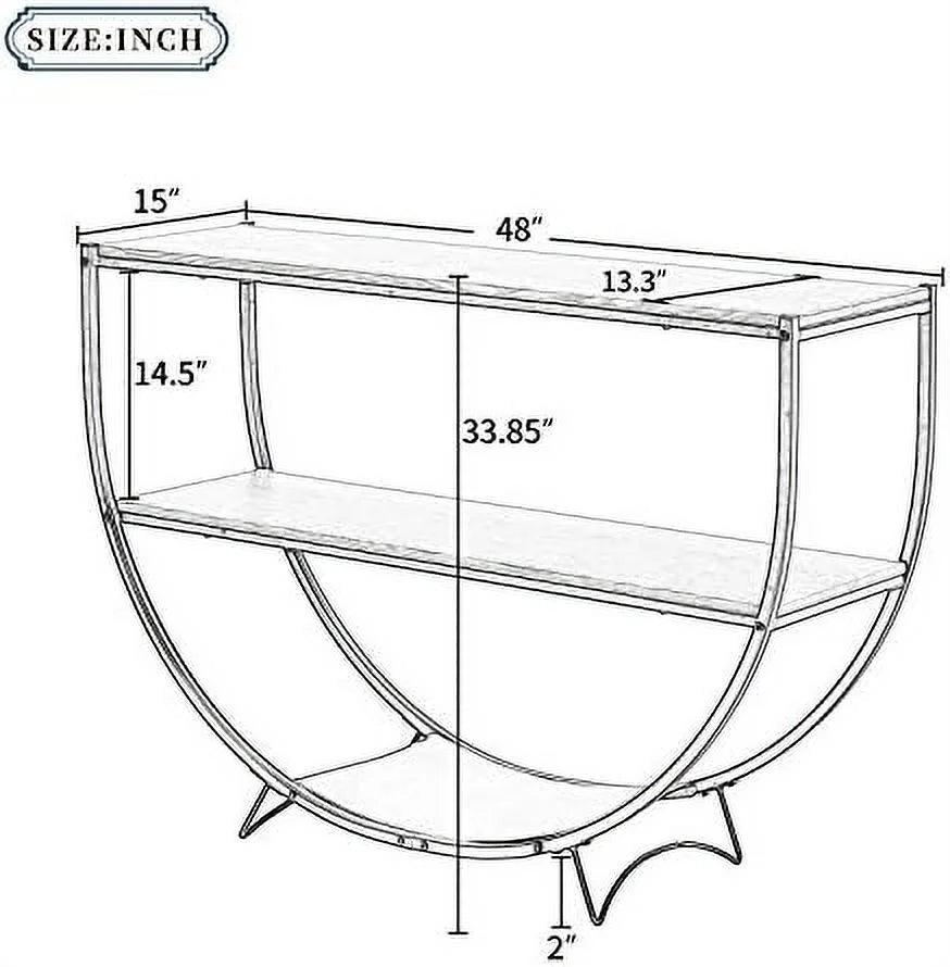 48" Demilune Shape Narrow Rustic Industrial Textured Metal Distressed Wood Console Table G63685